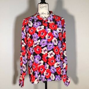 Vintage Silk Floral Print Blouse